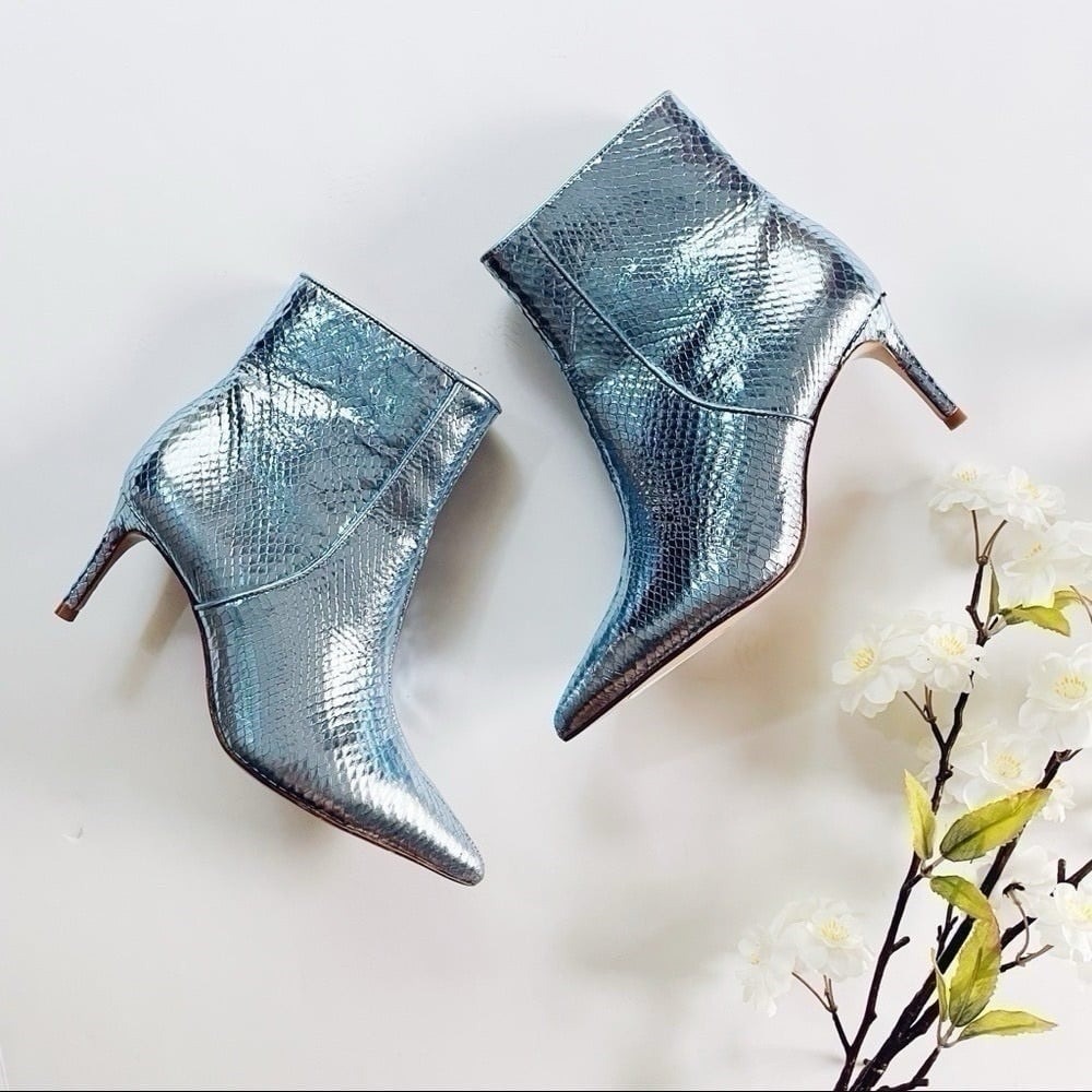 NEW Schutz Metallic Bette Ankle Bootie In Metallic Blue Leather